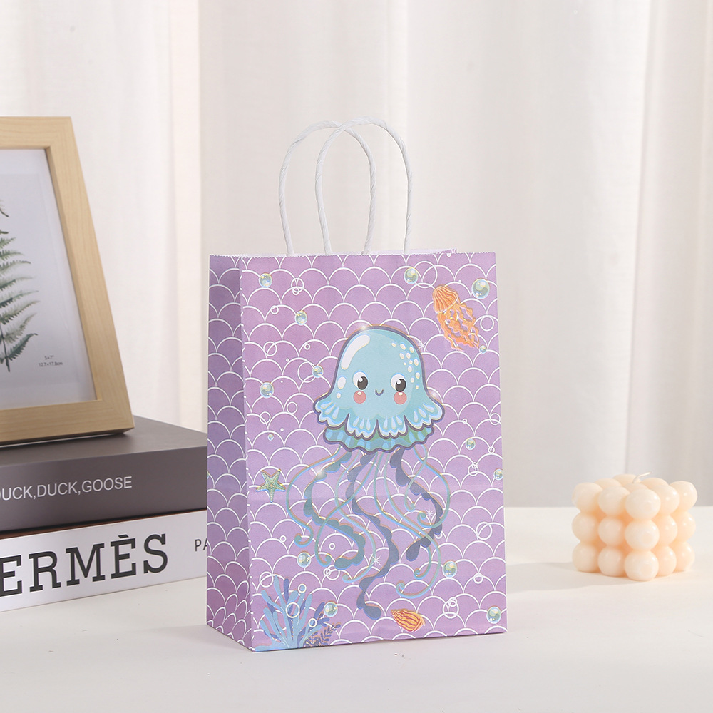 Coral Seashell Paper Gift Bags Ocean Theme Blue Party Favor Bags with Handles