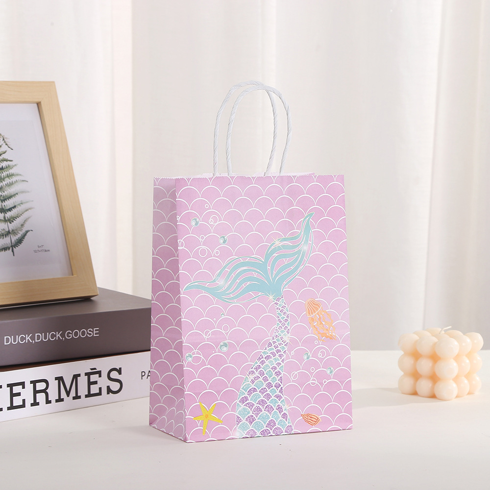 Coral Seashell Paper Gift Bags Ocean Theme Blue Party Favor Bags with Handles