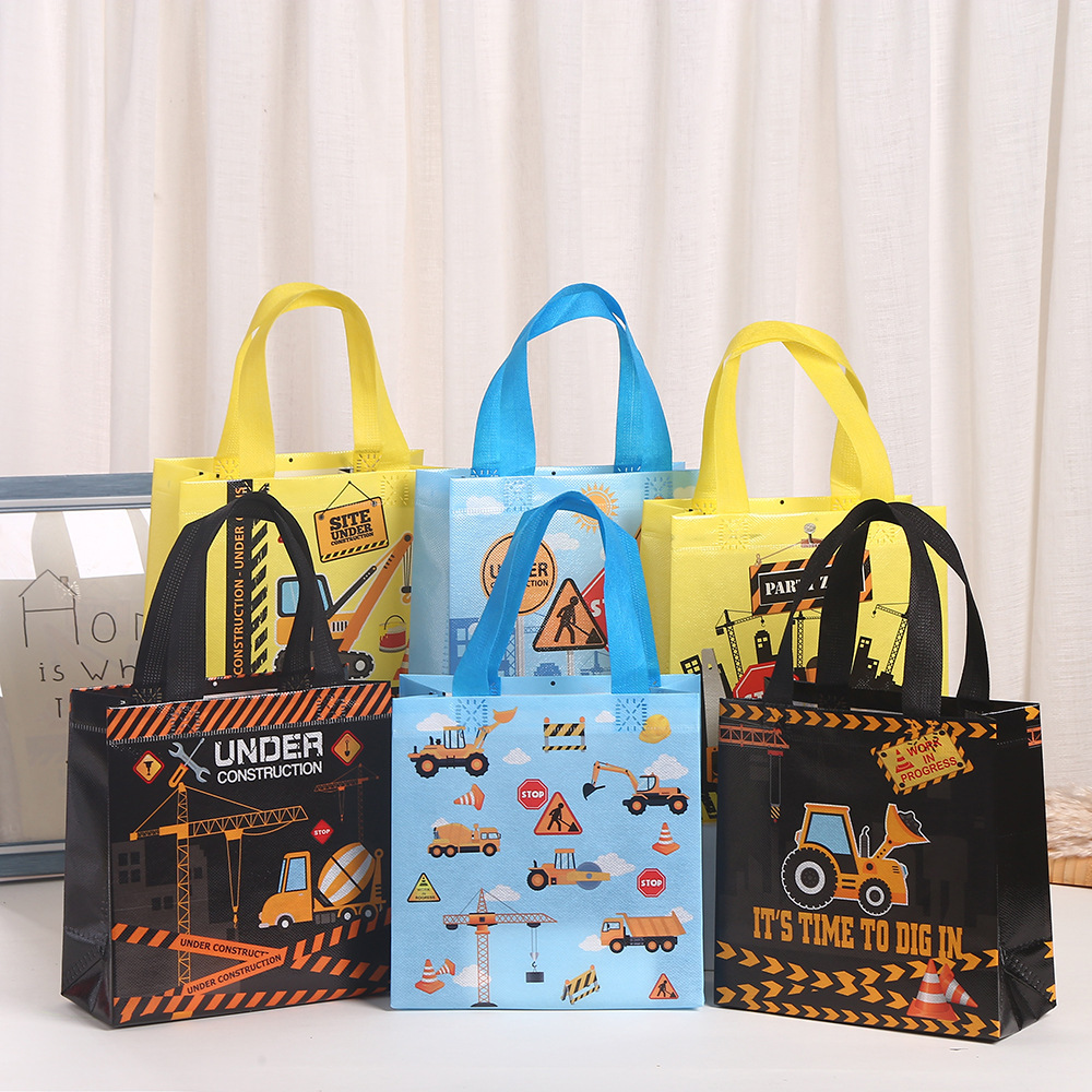 Construction Zone Tote Bags with Handles Truck Themed Favor Construction Party Non Woven Fabric Goodie Bag