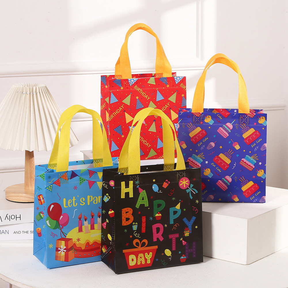 Birthday Gift Bags Reusable Gift Bags with Handles Birthday Treat Bags Multifunctional Non-Woven Birthday Bags