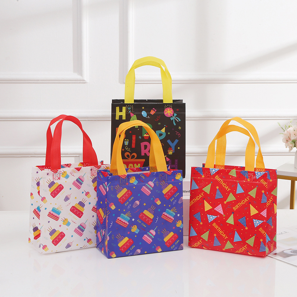 Birthday Gift Bags Reusable Gift Bags with Handles Birthday Treat Bags Multifunctional Non-Woven Birthday Bags
