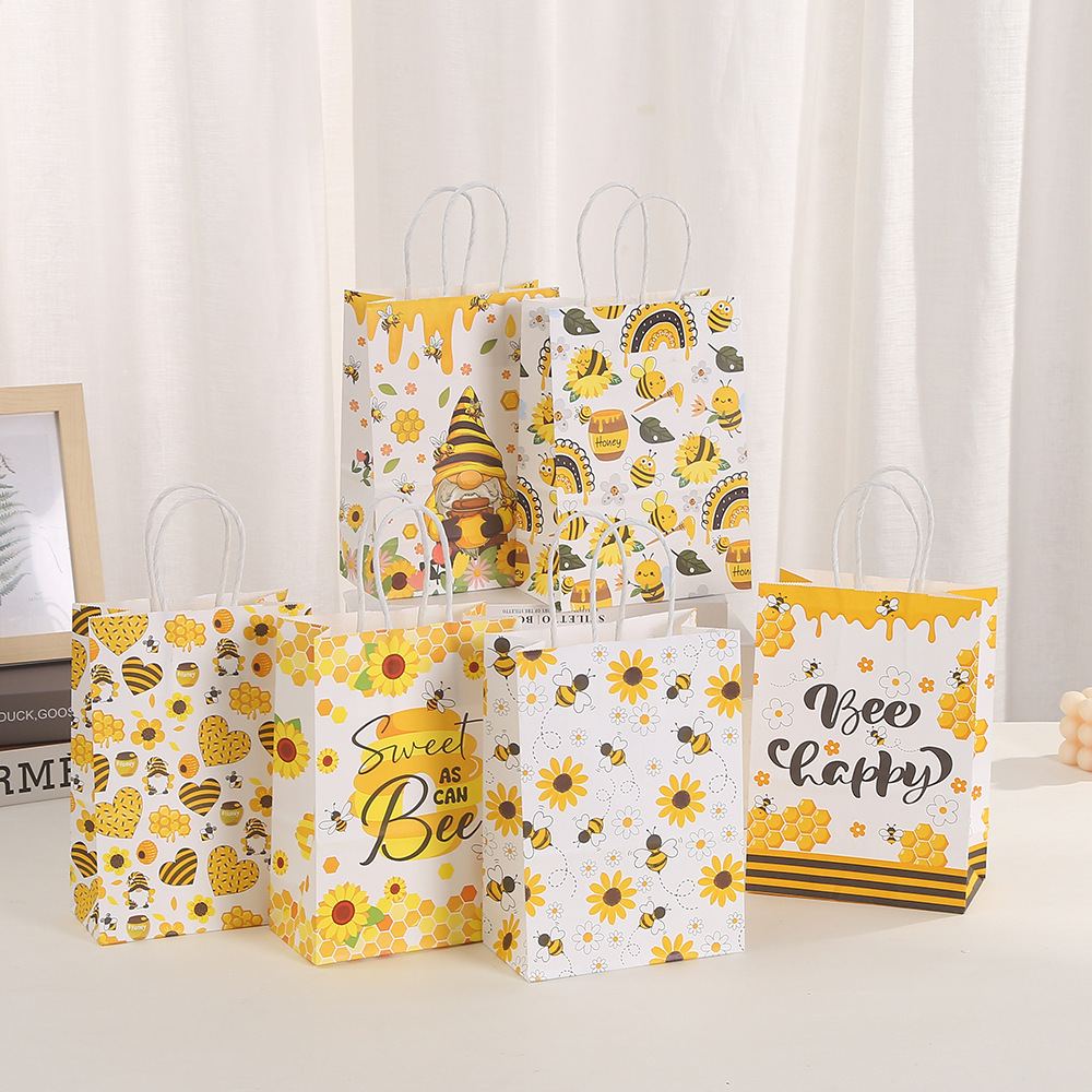 Bee Gift Bags with Handles for Party Favor Bee Paper Bags for Bee Party Decorations