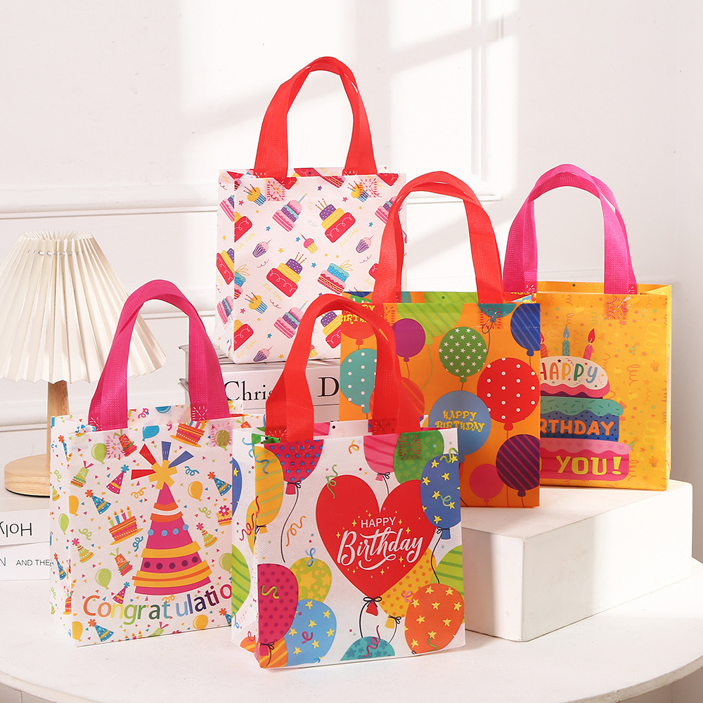 Birthday Gift Bags Reusable Gift Bags with Handles Birthday Treat Bags Multifunctional Non-Woven Birthday Bags