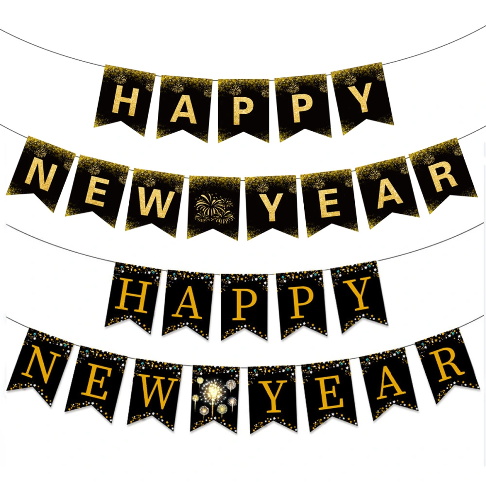 Happy New Year Banner Black with Gold Alphabet for New Year Party Eve ...