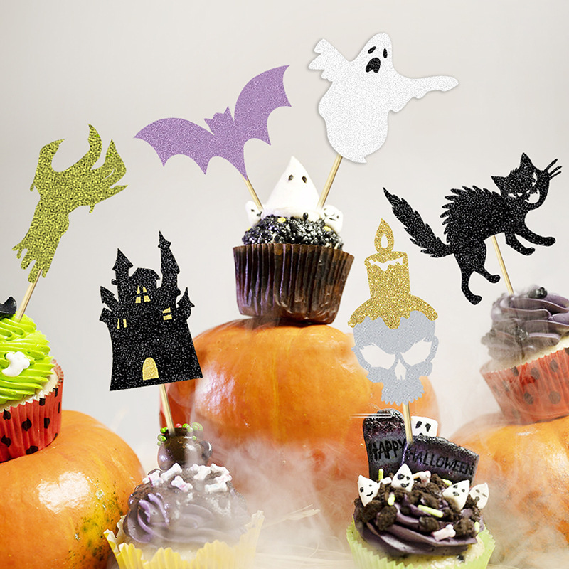 Halloween Cupcake Toppers Wrappers Spider Web Pumpkin Zombie Hand Cake Party Decorations Supplies