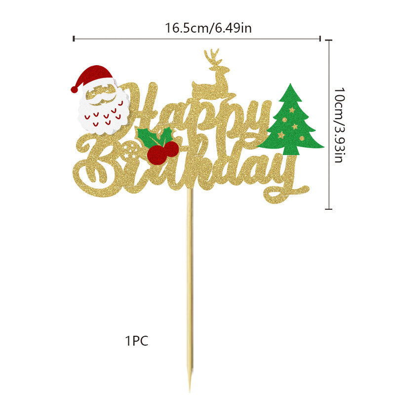 Cake Topper Winter Merry Christmas Holiday Themed Happy Birthday Cake Decorations