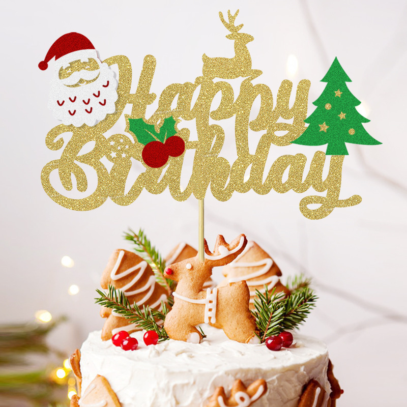 Cake Topper Winter Merry Christmas Holiday Themed Happy Birthday Cake Decorations
