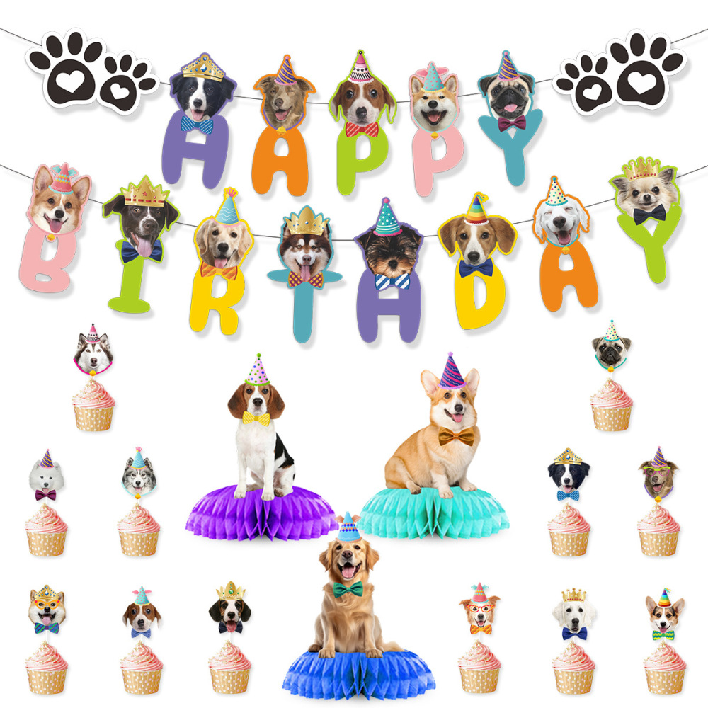Dog Birthday Decorations Party Favors Happy Birthday Banner Birthday Honeycombs Cupcake Toppers
