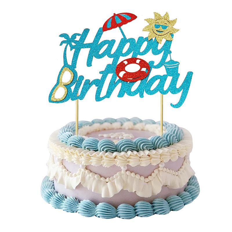 Summer Beach Cake Topper Swimming Pool Birthday Cake Pick Hawaii Beach Happy Birthday Cake Decor