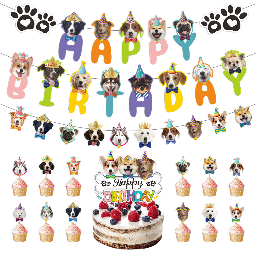 Dog Birthday Decorations Party Favors Happy Birthday Banner Birthday Honeycombs Cupcake Toppers