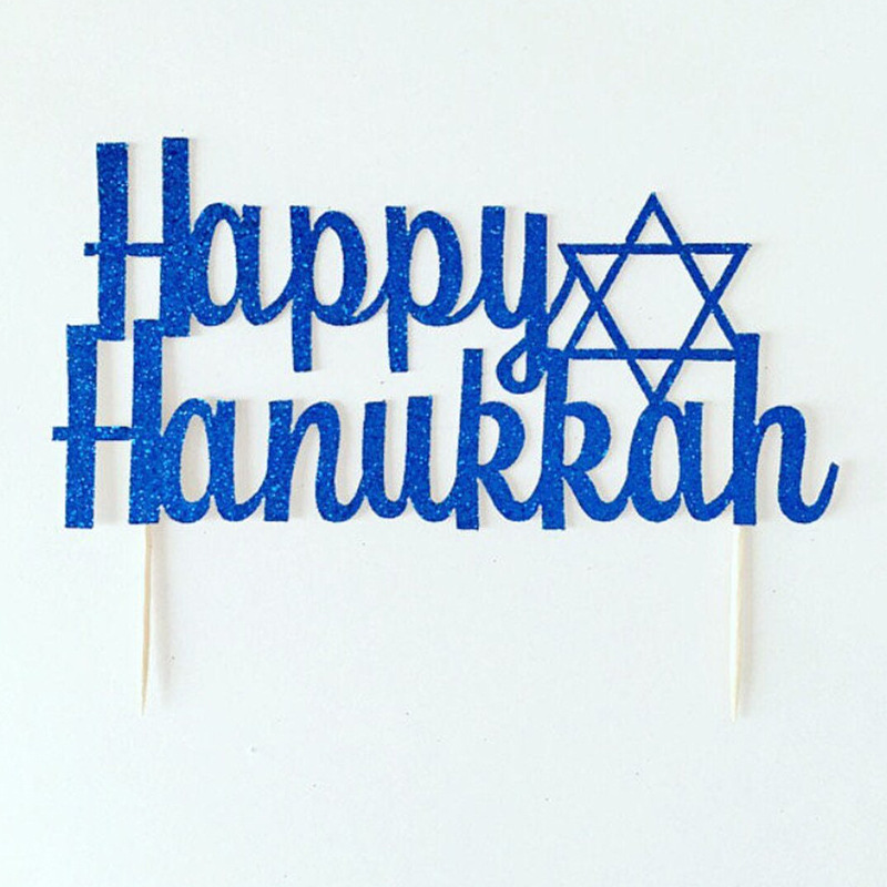 Happy Hanukkah Cake Topper Blue Glitter Hanukkah Cake Decoration for Chanukah Holiday Party Decoration Supplies