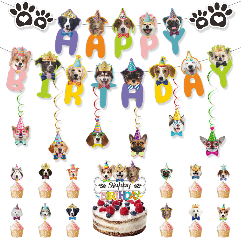 Dog Birthday Decorations Party Favors Happy Birthday Banner Birthday Honeycombs Cupcake Toppers