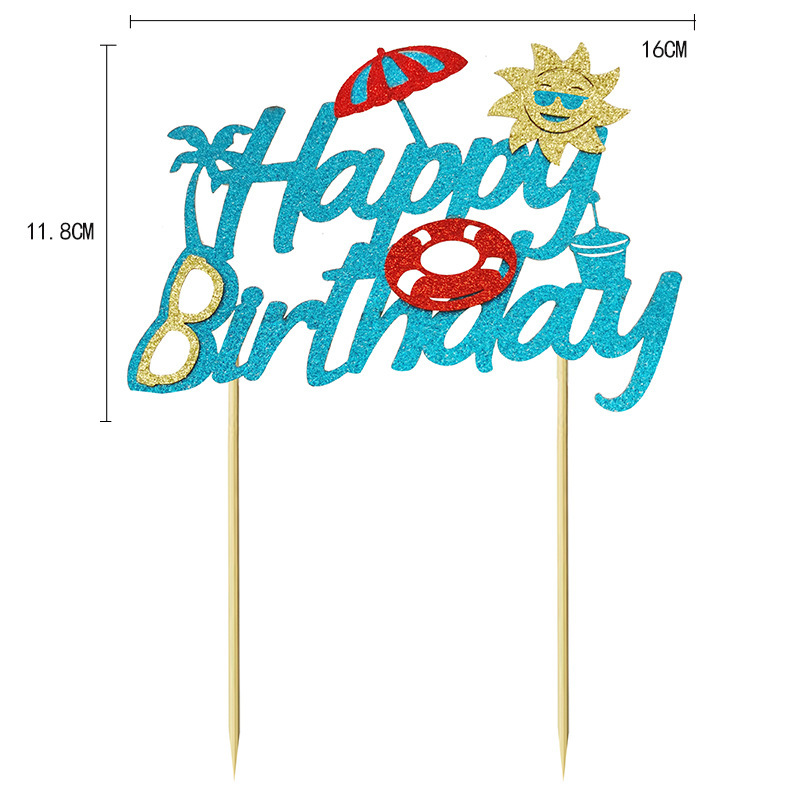 Summer Beach Cake Topper Swimming Pool Birthday Cake Pick Hawaii Beach Happy Birthday Cake Decor