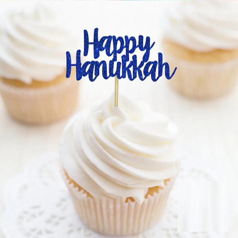 Happy Hanukkah Cake Topper Blue Glitter Hanukkah Cake Decoration for Chanukah Holiday Party Decoration Supplies