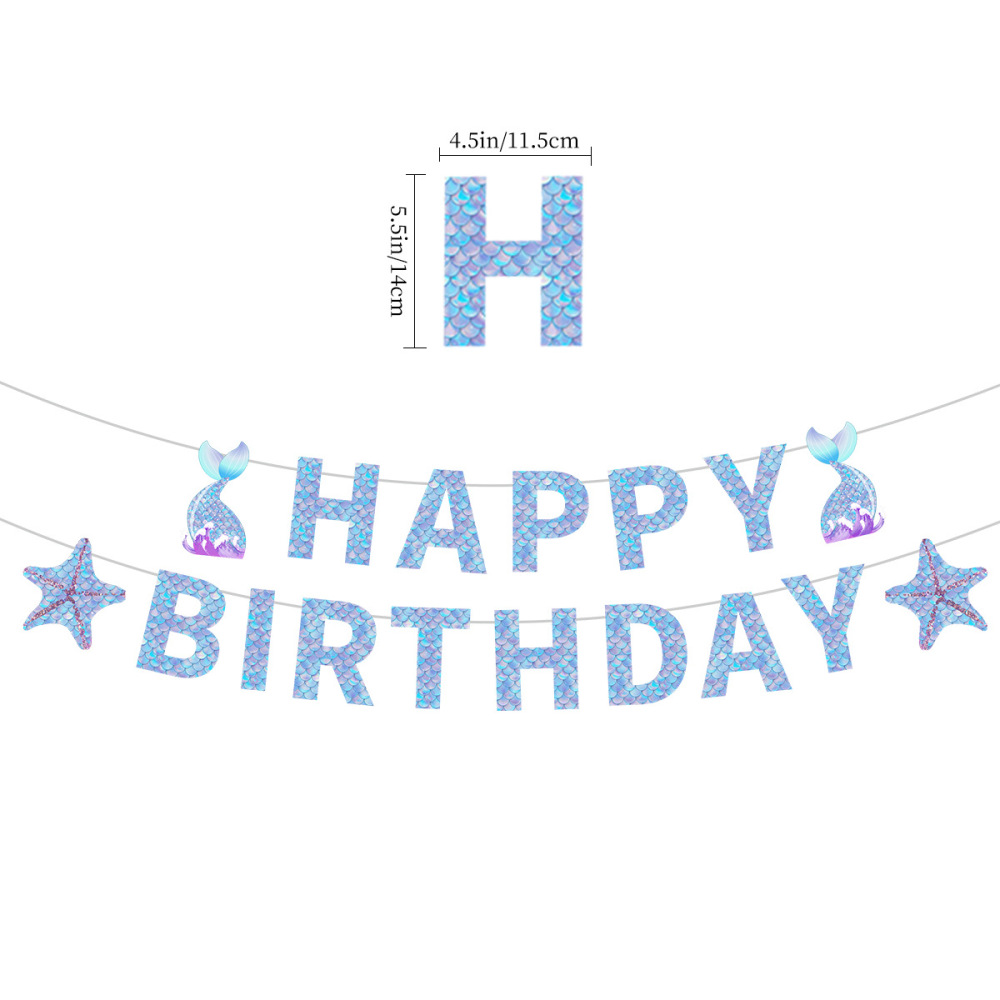 Mermaid Birthday Party Decorations Supplies Banner Garland Garland Cake Topper Mermaid Happy Birthday Decorations