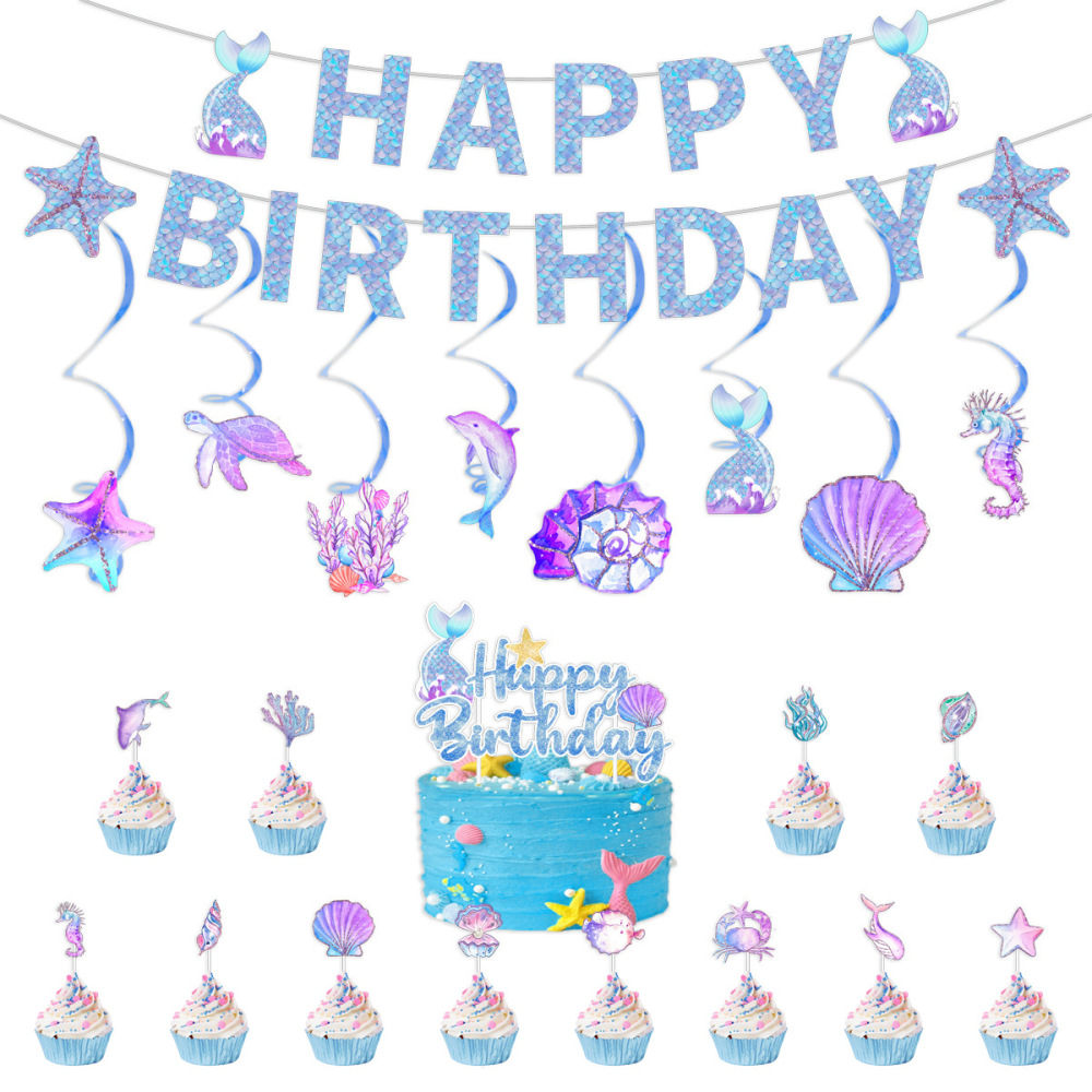 Mermaid Birthday Party Decorations Supplies Banner Garland Garland Cake Topper Mermaid Happy Birthday Decorations