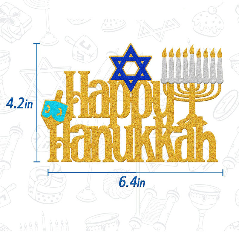 Happy Hanukkah Cake Topper Gold Glitter Candlestick Menorah Cake Topper Decorations