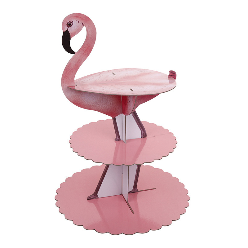 3 Tier Pink Flamingo Cupcake Stand Cupcake Holder Decorations Tropical Cupcake Dessert for Summer