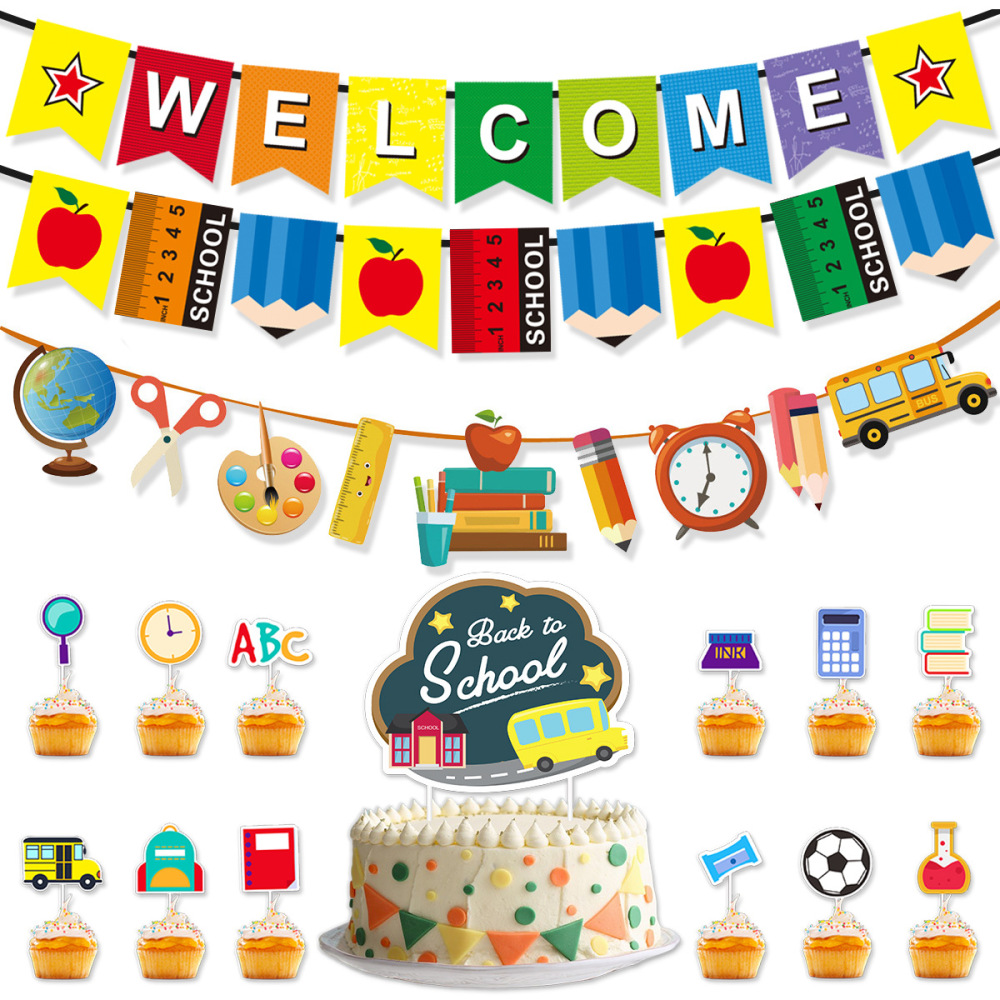 Back To School Decorations with Back to School Banner Balloons Cake Topper