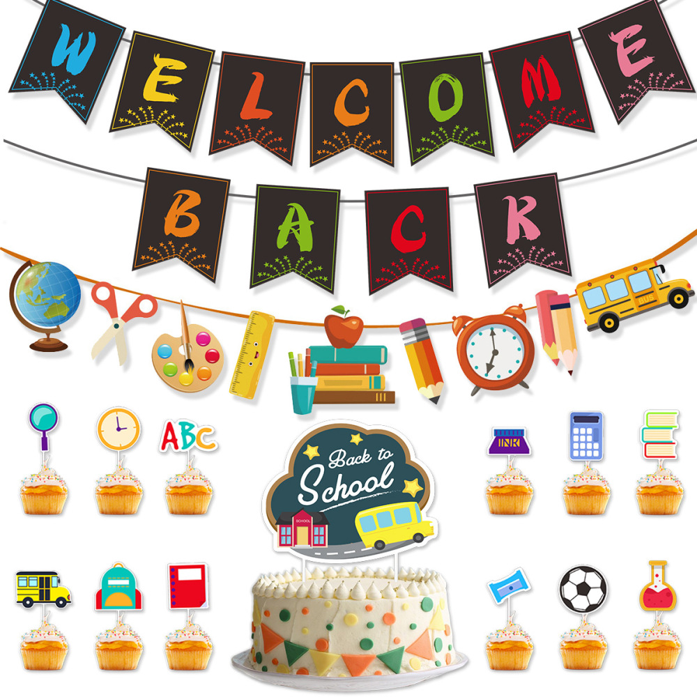 Back To School Decorations with Back to School Banner Balloons Cake Topper