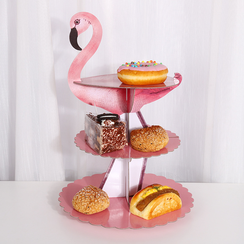 3 Tier Pink Flamingo Cupcake Stand Cupcake Holder Decorations Tropical Cupcake Dessert for Summer
