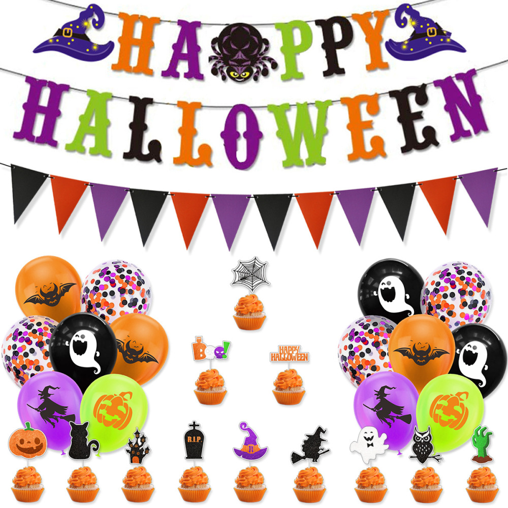 Triangle Flag Bunting Circle Confetti Dots Hanging Garland and Honeycomb Ball Swirl Streamers for Halloween Party Decoration