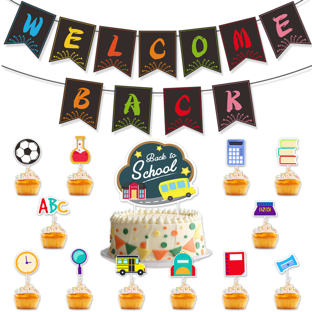 Back To School Decorations with Back to School Banner Balloons Cake Topper