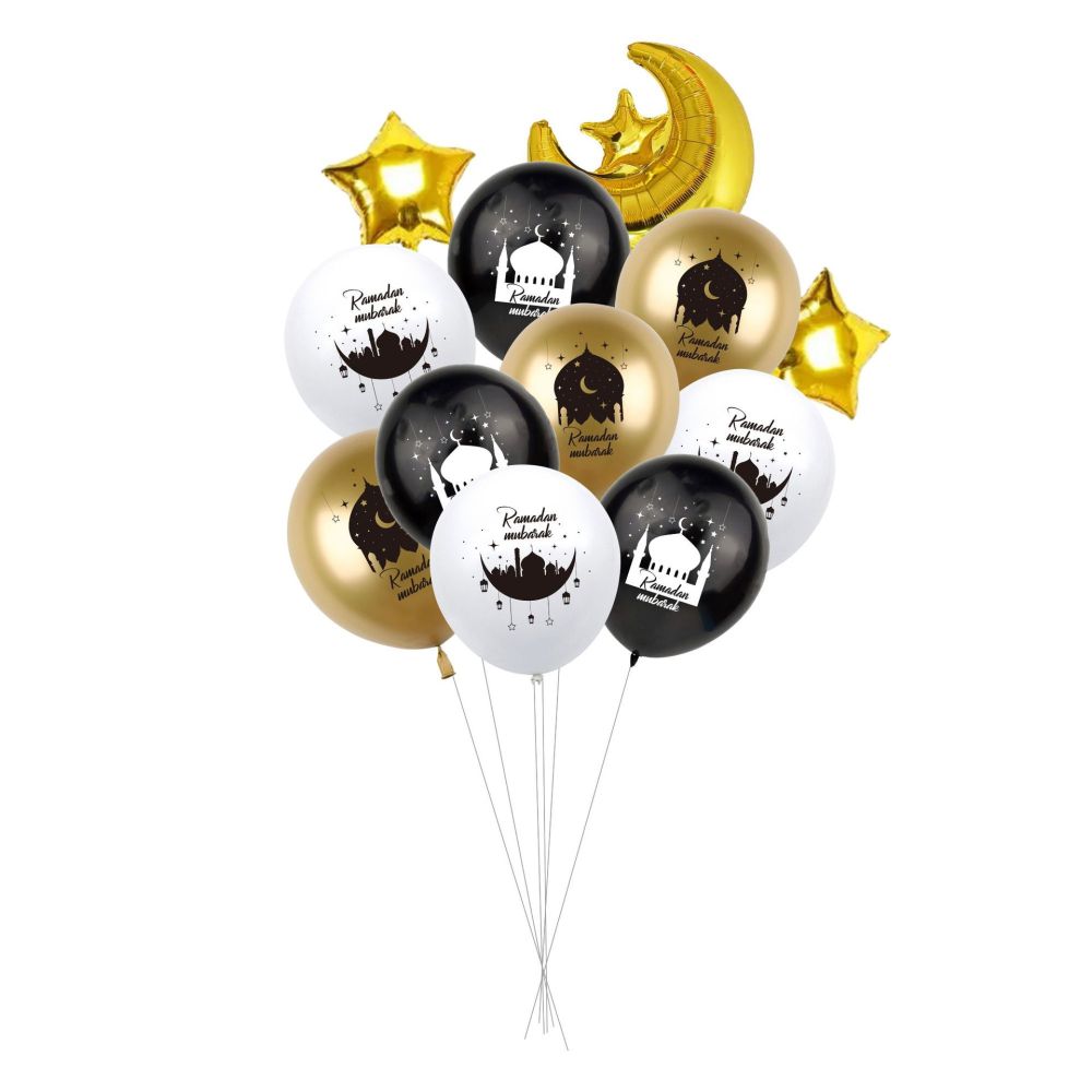 14 pieces Ramadan Mubarak Balloons Eid Mubarak Party Decor Balloon Muslim Festive Print Theme Latex Balloon Set