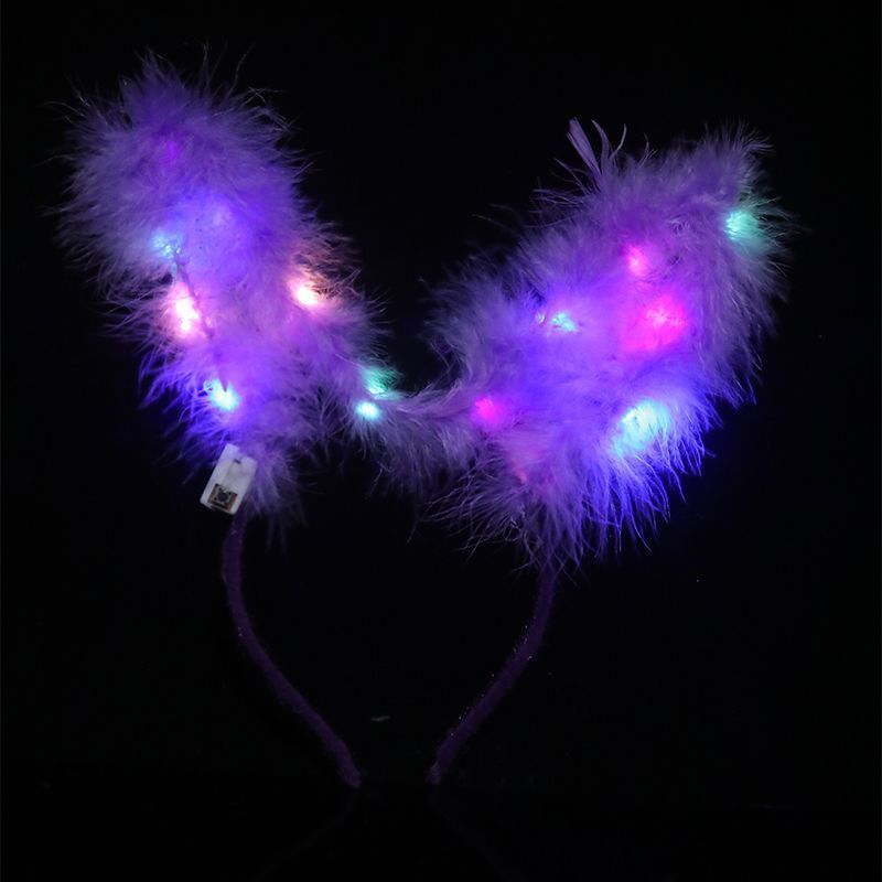 LED Bunny Ear Headband Light Up Feather Rabbit Ear Hair Hoop Glowing Headband Headdress