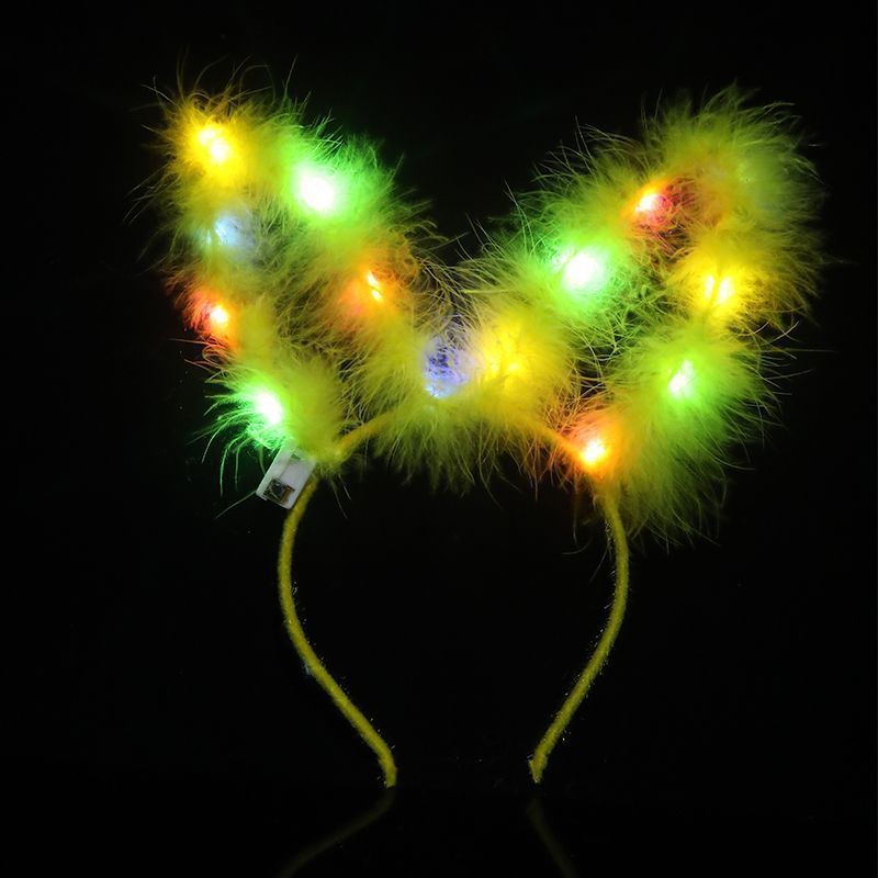 LED Bunny Ear Headband Light Up Feather Rabbit Ear Hair Hoop Glowing Headband Headdress