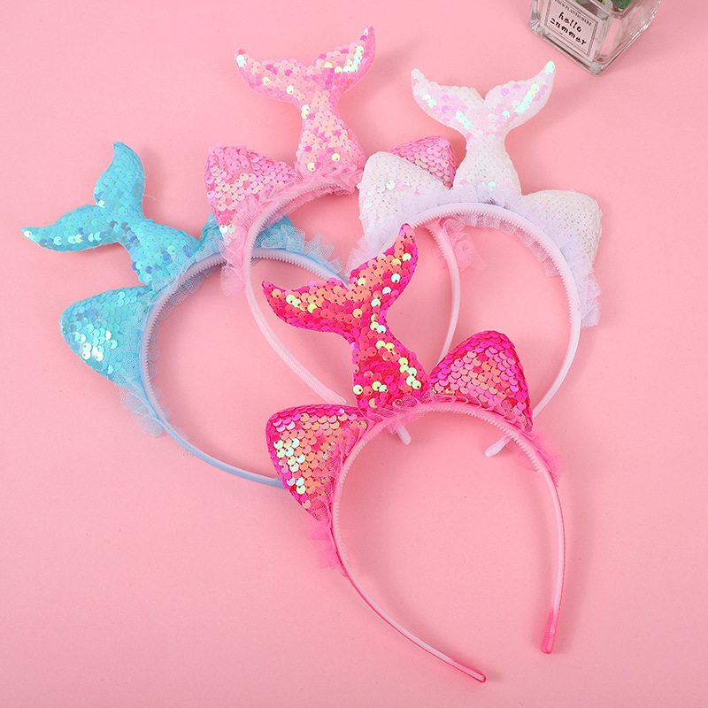 Girls Headbands Sequins Glitter Mermaid Party Hairbands with Fish Tail Headband Birthday Party Favors Hair Accessories