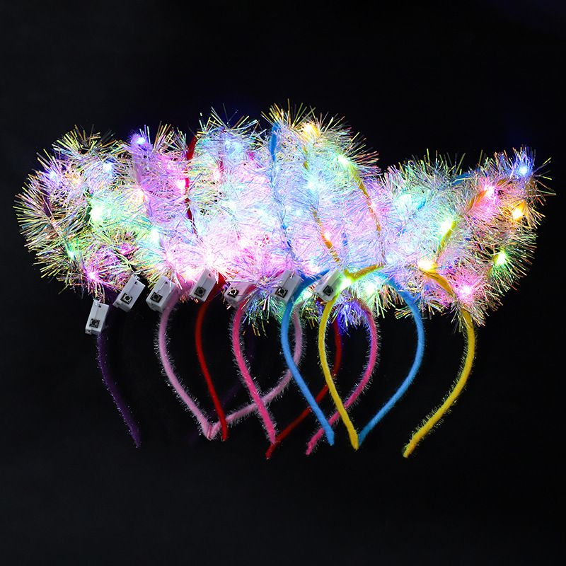 Cat Ears Headbands Set LED Cute Cat Light Up Head Accessories Glowing Girls Headdress Party Supplies