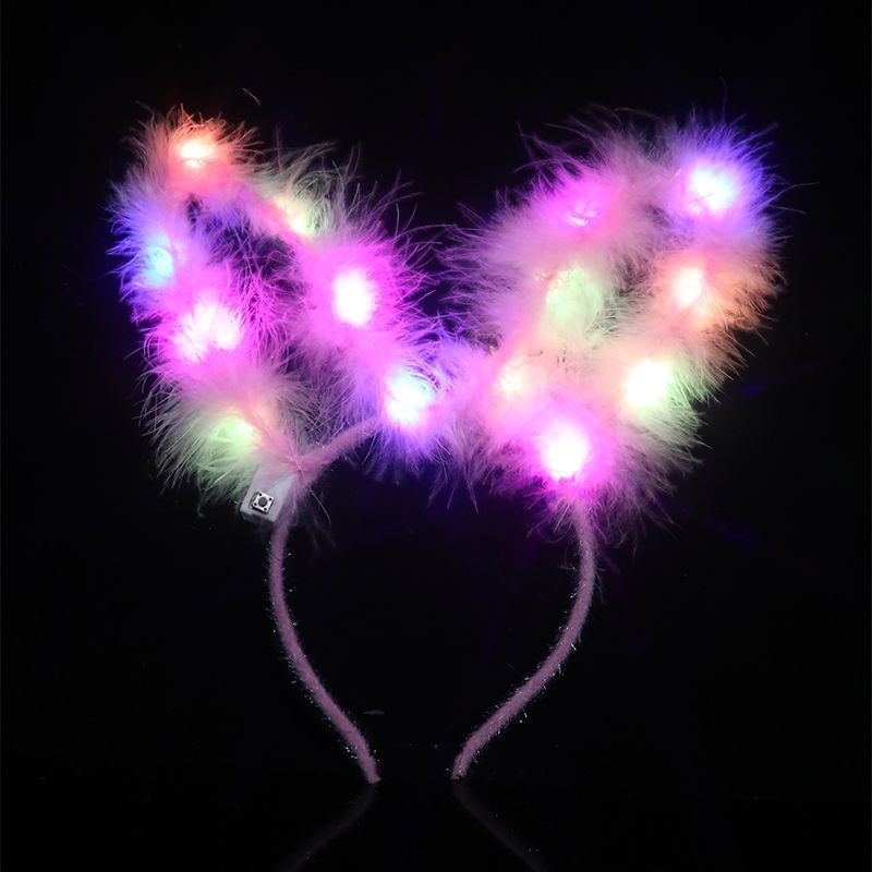 LED Bunny Ear Headband Light Up Feather Rabbit Ear Hair Hoop Glowing Headband Headdress