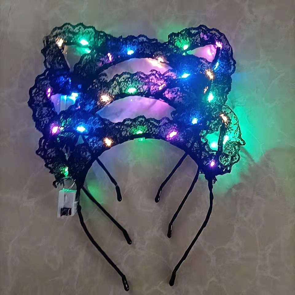 Lace LED Ears Headband Cat Ears Glow Light up Headband for Women Girls LED Light up Headband Party Accessories Favors