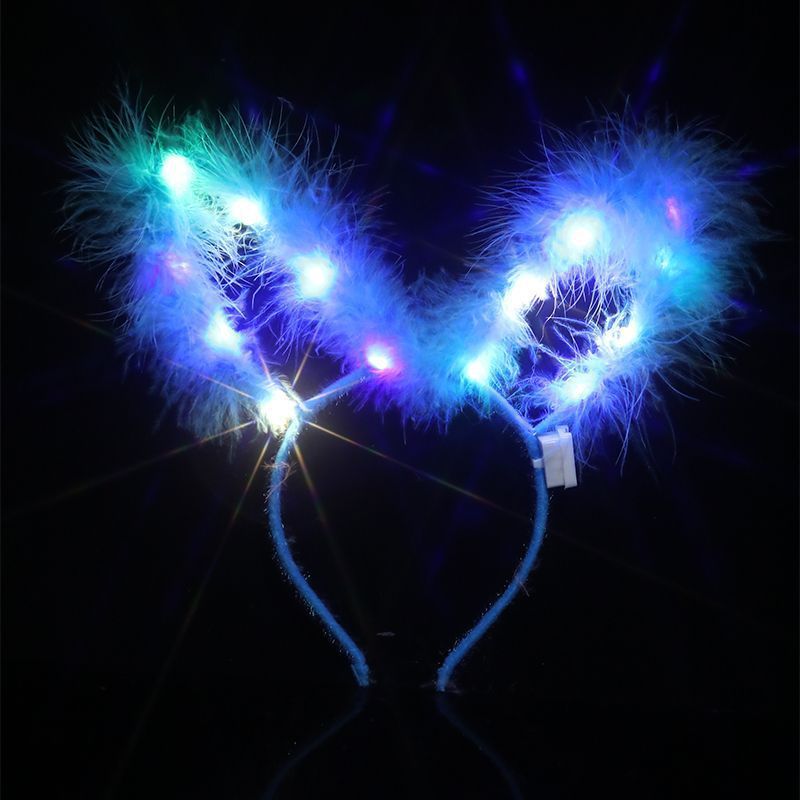 LED Bunny Ear Headband Light Up Feather Rabbit Ear Hair Hoop Glowing Headband Headdress