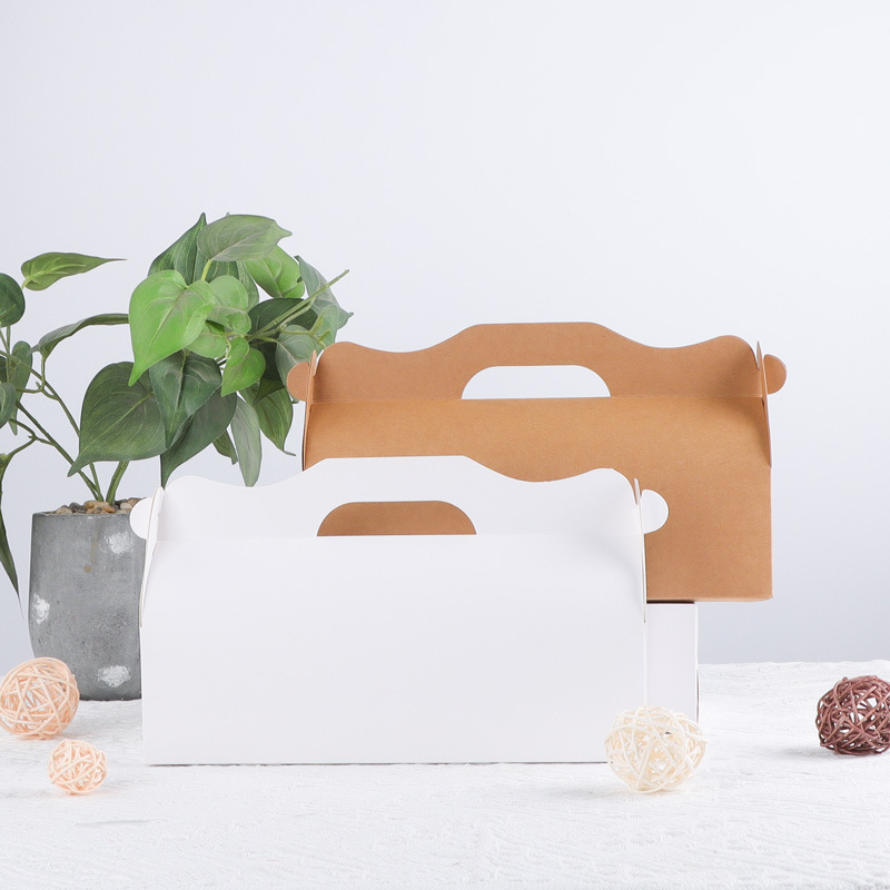 Extra-large long cake roll packing box portable fried chicken packing white card paper box mooncake pastry box