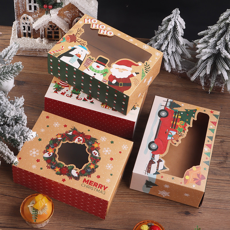 Christmas Cookie Boxes Bakery Gift Boxes with Window Kraft Cupcake Boxes Food Packaging Containers