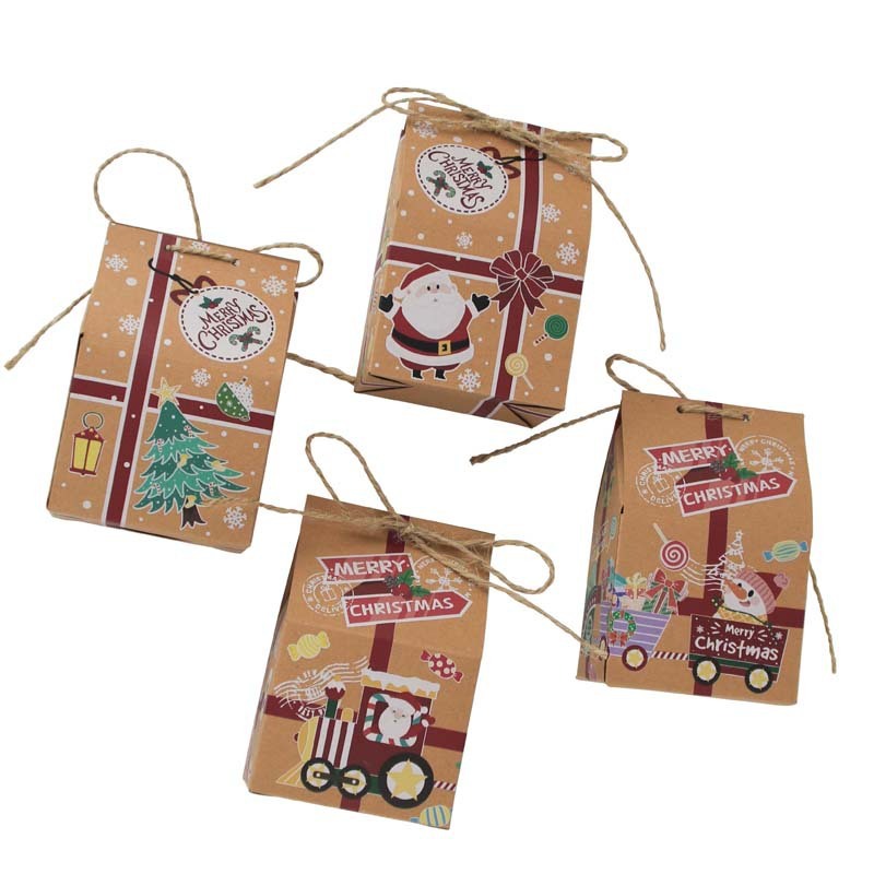 Christmas Kraft Paper Gift Boxes Xmas Candy House Style Goodies Treat Bags for Christmas Party Favor
