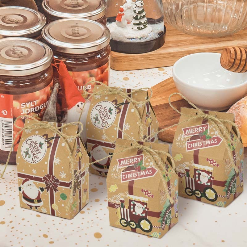Christmas Kraft Paper Gift Boxes Xmas Candy House Style Goodies Treat Bags for Christmas Party Favor