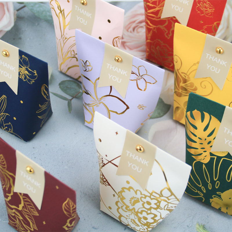Small Gift Bags Party Favor Bags Boxes Small Paper Gift Bags with Gold Foil Printed