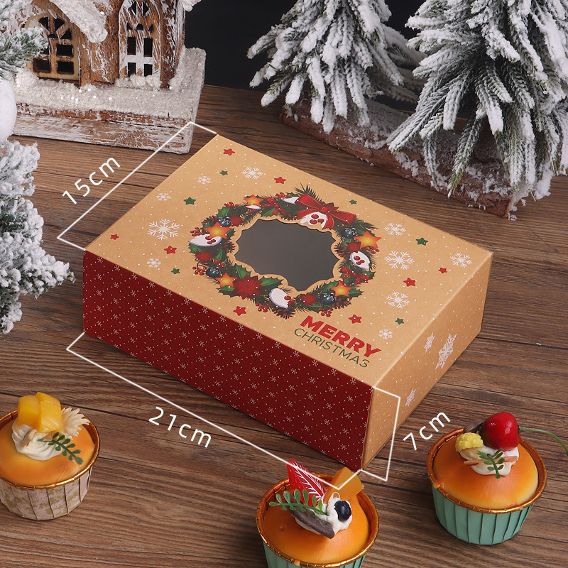 Christmas Cookie Boxes Bakery Gift Boxes with Window Kraft Cupcake Boxes Food Packaging Containers