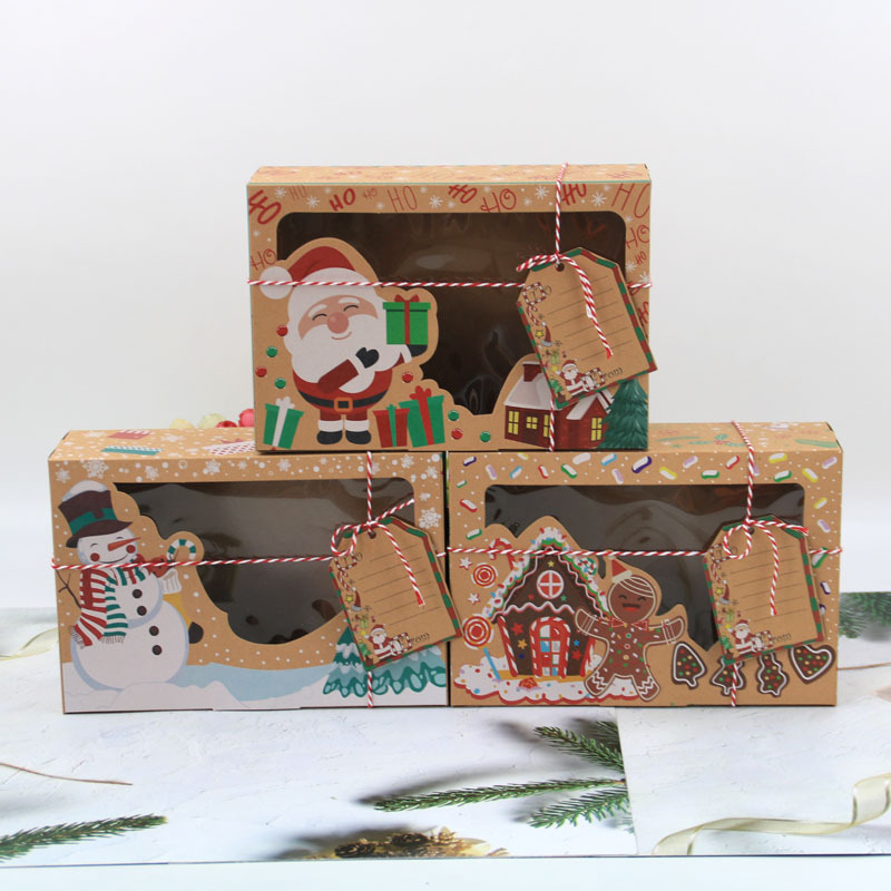 Christmas Cookie Pastry Box Bakery Food Boxes with Window for Gift Gifing Goody Cookie Cupcake Treat