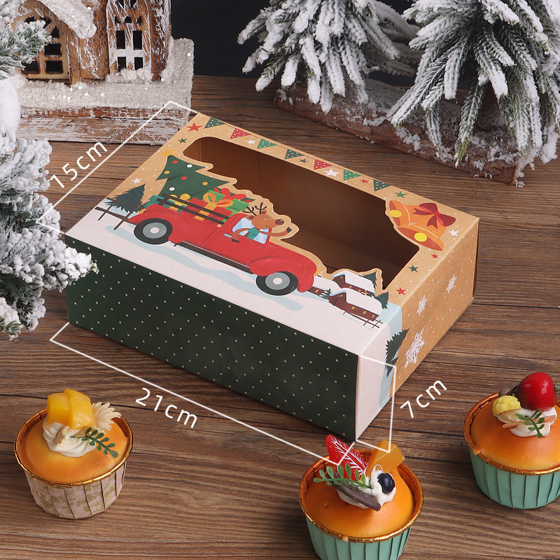 Christmas Cookie Boxes Bakery Gift Boxes with Window Kraft Cupcake Boxes Food Packaging Containers