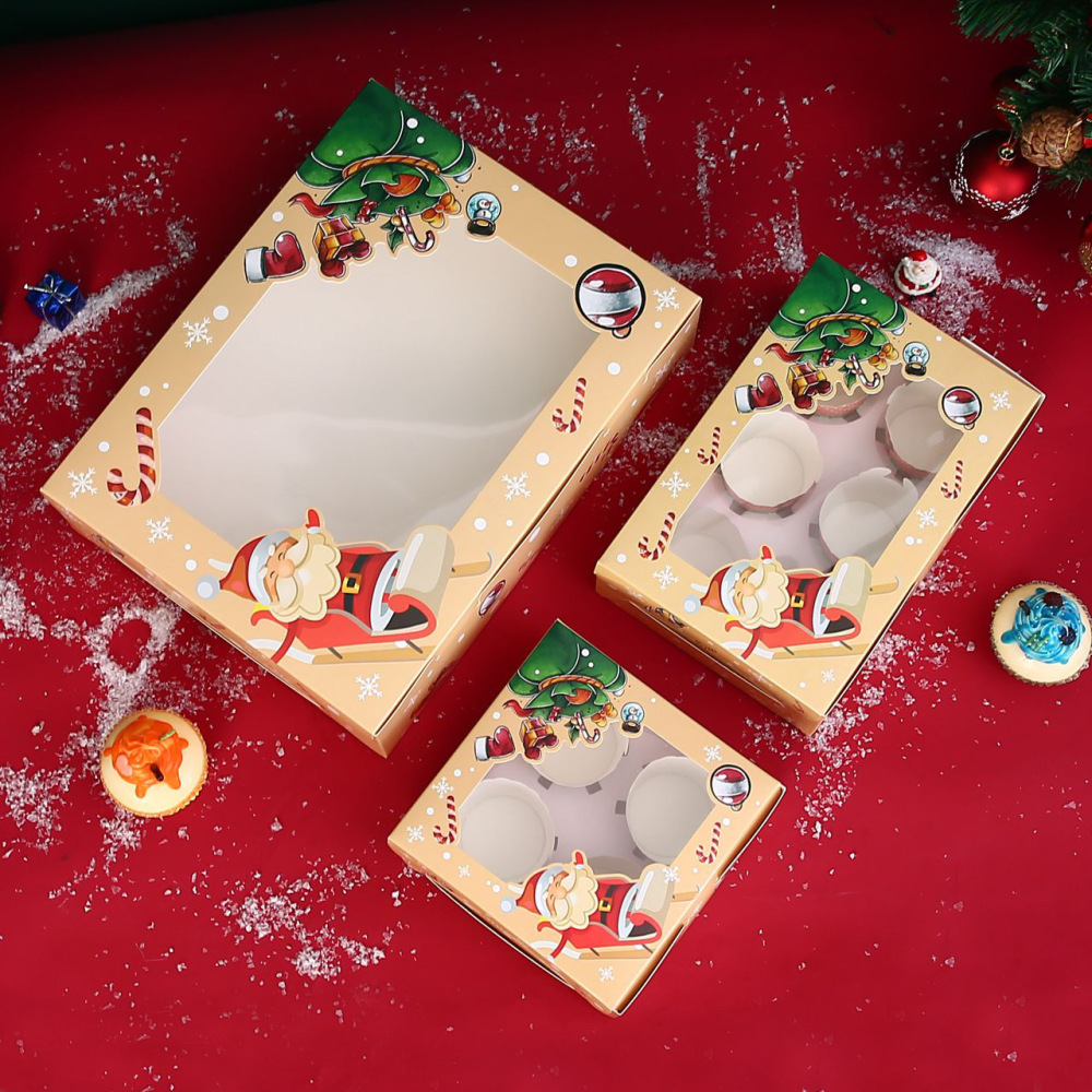 Christmas Cupcake Boxes Cupcake Containers Bakery Boxes with Window and Inserts to Fit Cupcake