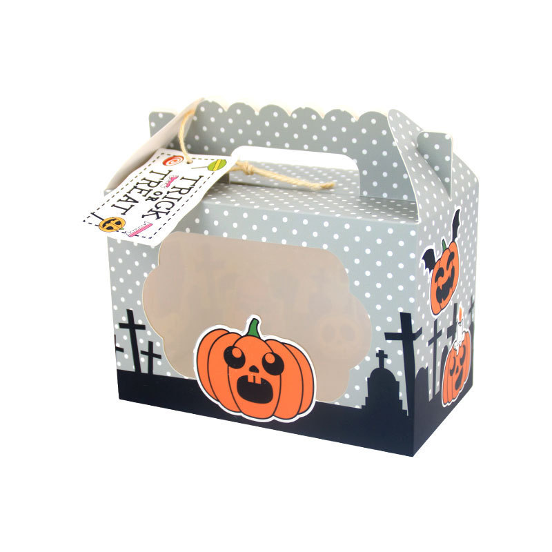 Halloween Portable Paper Party Treat Boxes with Handle Cookie Cake Gift Case for Kids