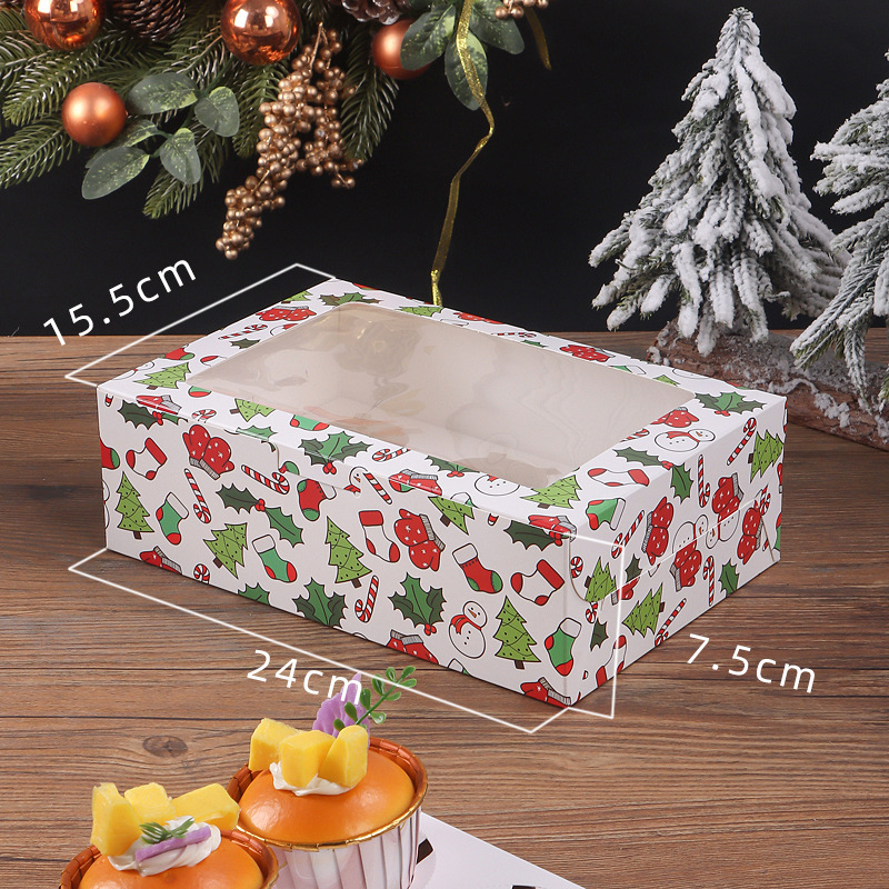 Christmas Cookie Boxes Bakery in Bulk Kraft Pastry Containers Gift Tins with Lids Xmas Dessert Wrapping Packaging