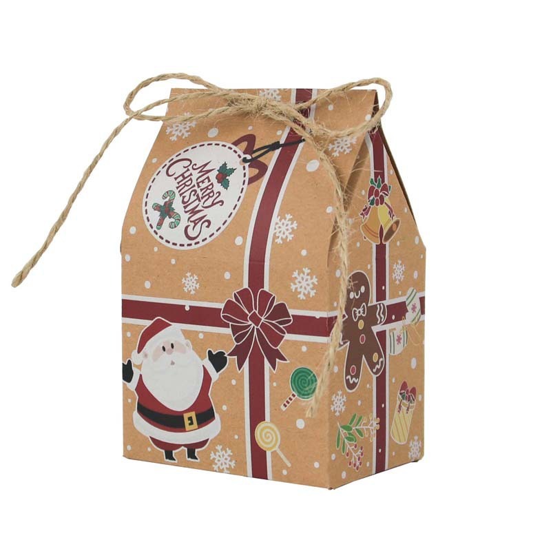 Christmas Kraft Paper Gift Boxes Xmas Candy House Style Goodies Treat Bags for Christmas Party Favor