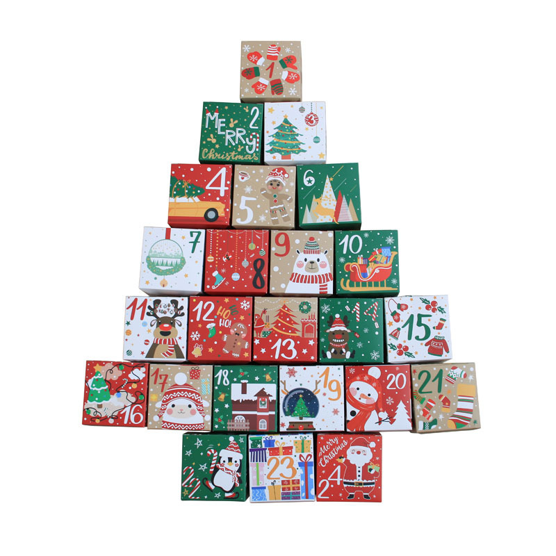 Christmas Empty Advent Calendar Cute Kraft Paper Christmas Cardboard Number Boxes