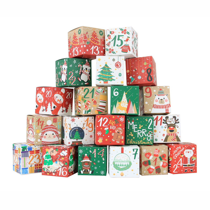 Christmas Empty Advent Calendar Cute Kraft Paper Christmas Cardboard Number Boxes