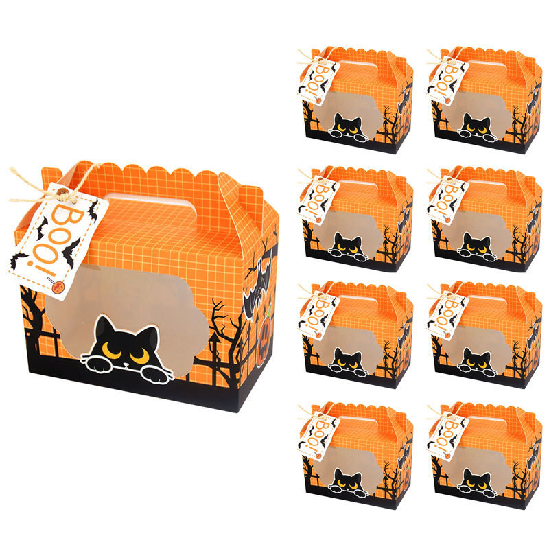 Halloween Portable Paper Party Treat Boxes with Handle Cookie Cake Gift Case for Kids